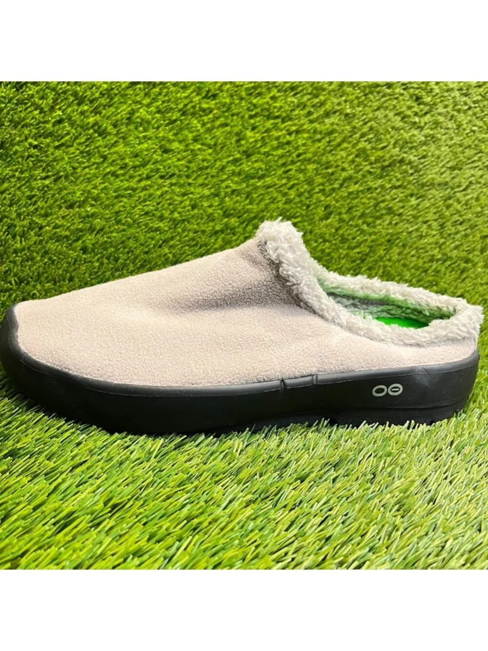 OOFOS OOcoozie Mens Size 12 Beige Black Casual Slip On Recovery Mules Shoes